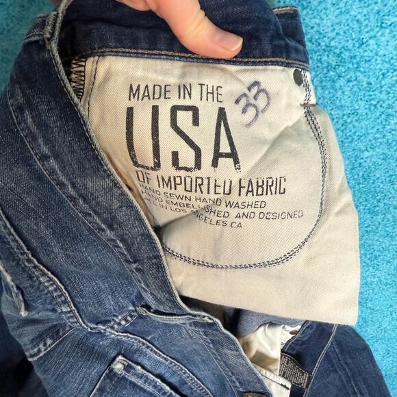 7 For All Mankind Men’s Jeans 33x29 Blue Relaxed Straight Button Fly Made in USA - Picture 9 of 16